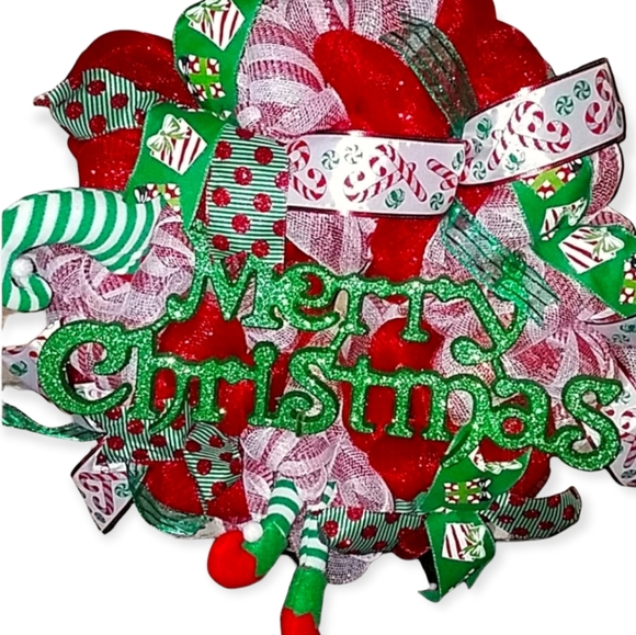 ELF CHRISTMAS 🎄 DECO MESH WREATH HANDMADE - Picture 3 of 3